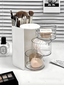 360° Rotating Makeup Brush Organizer - Dustproof & Waterproof With Clear Lid, Polished Finish For Easy Access, Perfect Cosmetic Storage Solution - Multicolor - View 8