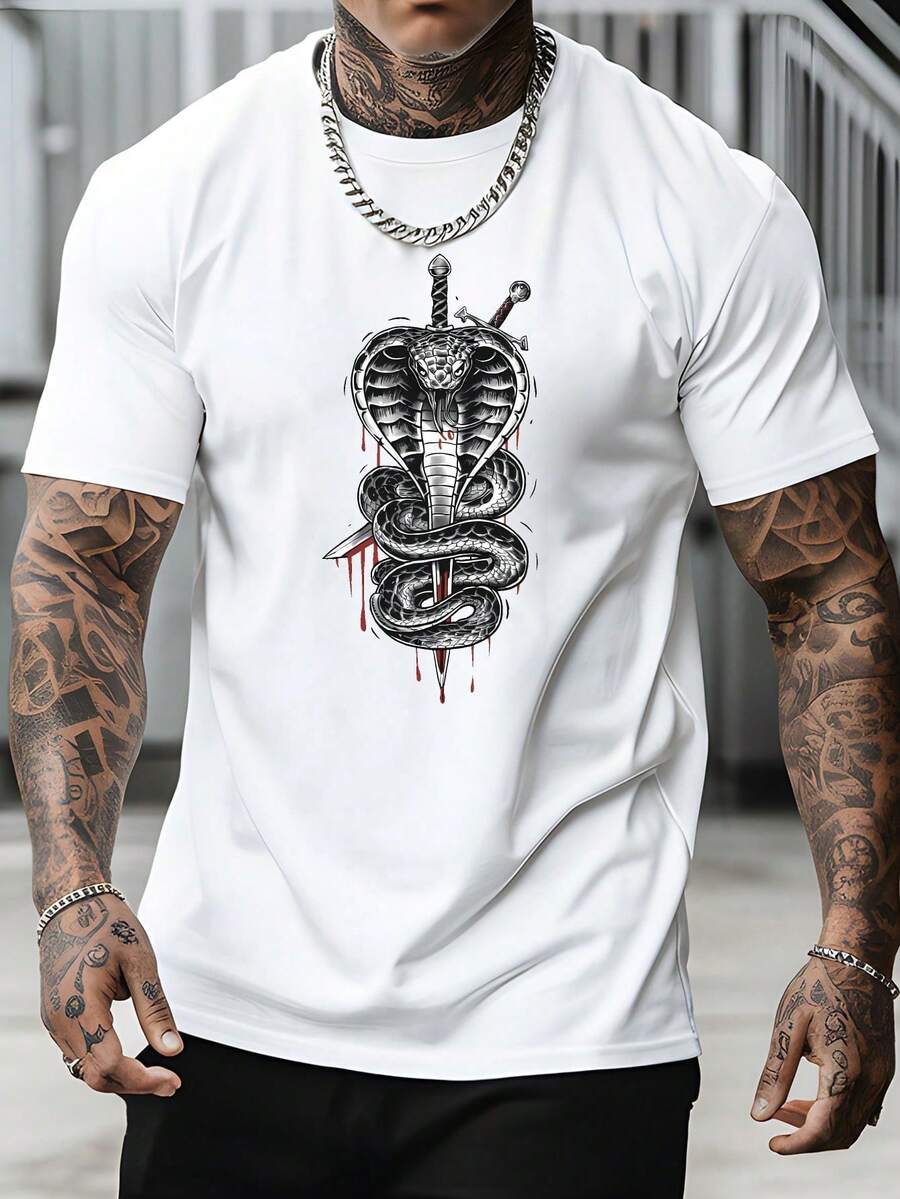 Men's Cotton Casual T-Shirt, PEW PEW MADAFAKAS! Funny Duck Graphic T-Shirt For Men - 白色 - 查看 1