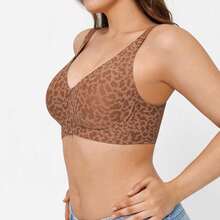 Popilush Seamless Wireless Leopard Print Jelly Bra - Adjustable Strapless Sexy V-Neck One-Piece Molded Cup Bra, Comfortable And Supportive Minimalist Fit Womenswear # Tiktokshopholidayhaul - Leopard - Brown - View 10