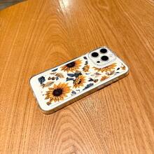 Carcasa de TPU Transparente con Estampado de Girasoles Dorados sobre Fondo Negro Protección Anticaídas con Bordes Elevados para iPhone 16 15 14 13 12 11 Plus Pro Pro Max 16E y  Galaxy Serie Regalo Perfecto para Navidad Amigo Pareja o para Ti Mismo - transparente - Ver 8