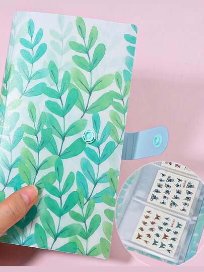 120 Slots Empty Nail Art Stickers Storage Book, Nail Art Decals Organizer With Floral & Butterfly Designs, Album Holder Photo Collection Book Water Decals Display Showing Shelf Binder Stencils Collecting Card Case Manicure Tools