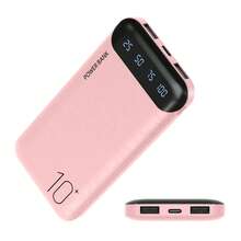 粉色10000mAh移动电源，支持快速充电，小巧紧凑，带LED显示屏，纤薄便携，兼容大多数智能手机/智能手表/平板电脑等设备，适合夏季假期户外旅行/露营以及作为应急备用电源，是送给家人、朋友、生日礼物、情人节礼物的理想之选。 - 粉色 - 查看 7