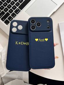 Customized Initial Name Phone Case, Compatible With IPhone 17/16/15/14/13 Pro Max Plus Air, 3D Embossed Luxury Litchi Grain Genuine Leather Protective Cover, Great Gift - Blue - View 7
