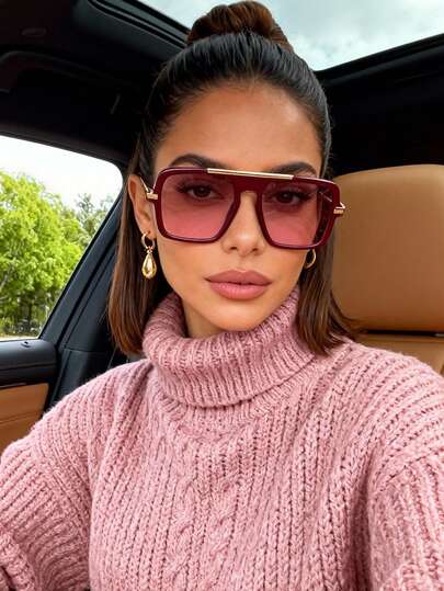 1pc Square Fashionable Metal Glasses, Retro Personalized Versatile, Suitable For Men And Women, Suitable For Daily Wear, Street Photography, Vacation Travel, Beach Accessories