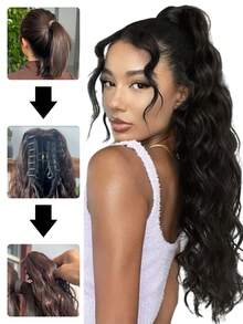 22英寸长波浪形耐热合成马尾假发，爪夹式马尾，适合女性日常佩戴、角色扮演、音乐节、嘉年华、节日及其他场合。 - 彩色 - 查看 8