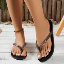 Women's Flip Flops, Decorated With Rhinestones And S-Shaped Buckle, Comfortable And Lightweight, Suitable For Beach, Home And Leisure, Showcasing A Fashionable Style. - Brown - View 3