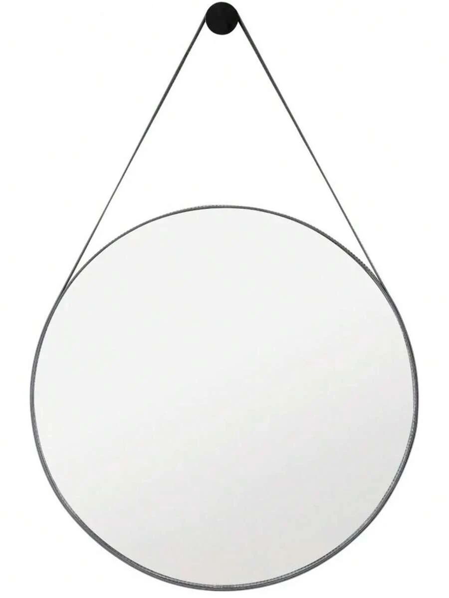 Round Mirror 25cm Adnet Decorative Wall Mount With Hanging Rod And Handle, Complete Set For Bathroom, Bedroom, Living Room - màu đen - Xem 1