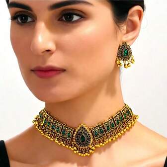 1 Set Bohemian Style Gold-Plated Alloy Tassel Bead Colorful Necklace And Matching Tassel Earrings, Suitable For Daily Wear, Parties, And Festivals