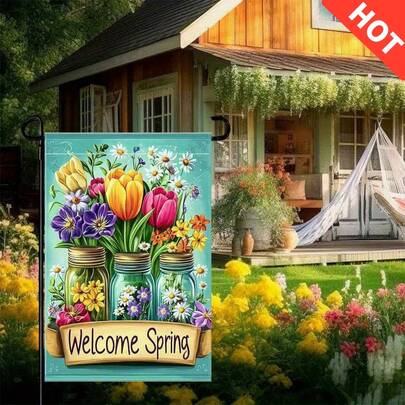 Floral Botanical Garden Flag Double Sided Spring - Breeze Design Outdoor Decor For Yard Patio Walkway, Breathable Linen Fabric Fence Banner Farmhouse 12x18 Inch, No Flagpole Included