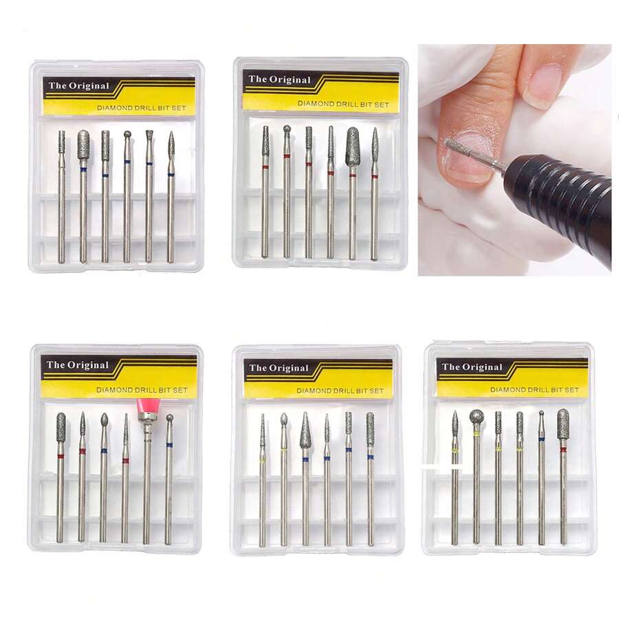 Nail Buffing Head,Russian-Style Nail Polishing Diamond Head Set, 6-Piece Box, Pre-Treatment Cuticle Remover Head Set Grinding Head Of Grinding Machine