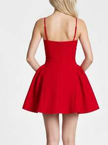 Women's Mini Cami Dress Elegant Solid Color Sleeveless Spaghetti Strap Beach Dress For Party Date Night Wear - 紅色 - 查看 2
