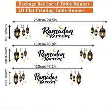 1pc 2D Table Runner, Festive Lantern Moon Star Pattern Polyester Table Runner Banner, Holiday Dining Table Decor, Home Kitchen Restaurant Decoration, Festive Tabletop Textile Tablecloth - Multicolor - View 6