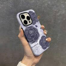 Estuche para teléfono con patrón de ensueño de rosa púrpura compatible con estuches para teléfonos   17  16 Pro Max  15 Pro Max  13 y  12 De doble capa y engrosado, duradero y a prueba de caídas Un gran regalo para familiares, amigos, seres queridos, novios / novias y para Navidad - Blanco - Ver 1