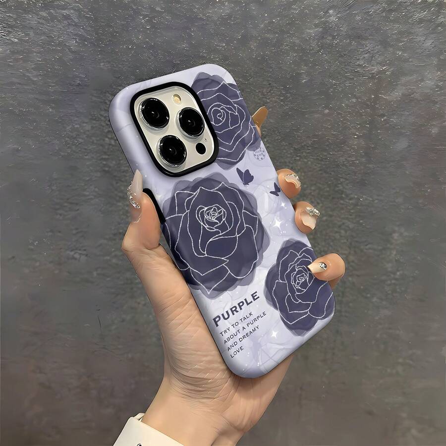Estuche para teléfono con patrón de ensueño de rosa púrpura compatible con estuches para teléfonos 17 16 Pro Max 15 Pro Max 13 y 12 De doble capa y engrosado, duradero y a prueba de caídas Un gran regalo para familiares, amigos, seres queridos, novios / novias y para Navidad - Blanco - Ver 1
