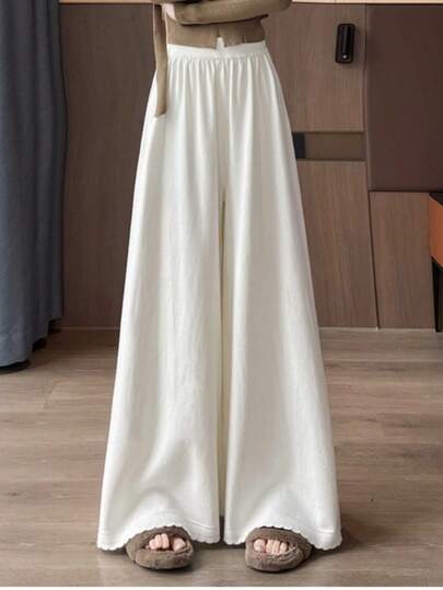 2026 Women's Spring Loose Knit Wide Leg Pants, High Waist Casual Simple Versatile Draping Maxi Trousers