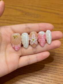 10片装甜美粉白3D立体雕刻贝壳海星美甲贴纸，亚克力美甲贴花，美甲配件，美甲用品 - 彩色 - 查看 3