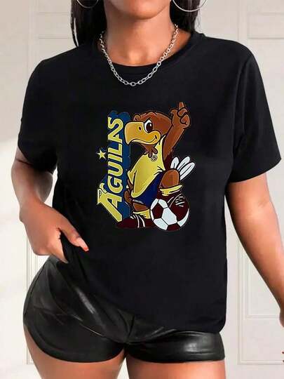 1 pcs1pc blusas de mujer blusas bonitas para mujeres ropa de mujer conjuntos para mujer águilas Club América 180g camia algodón blanco y negro patrón estampado de fútbol impresión algodón alta calidad cuello redondo corte básico holgado hombres y mujeres transpirable versátil lavable a máquina cómodo talla S ~ 3XL diario casual deportes imprescindible verano. 180g 100% algodón suave