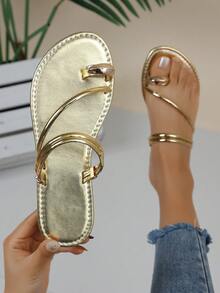 Breezelady Women's Summer New Leopard Braided Flat Sandals Vacation, Beach Fashion Casual Outerwear One Pedal Sandals - Gold - View 4