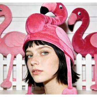 En flamingofesthatt - Ett mjukt och sött djurklädestillbehör, lämpligt för karnevaler, födelsedagar, svensexor, examensceremonier - Handtvättbart, fjäderlöst, perfekt för jul, Halloween, påsk, Thanksgiving, högtidsevenemang, festivalfiranden, fantasyaccessoarer, rolig design, slitstarka material, fjäderlös design, roliga huvudbonader, evenemangsdeltagare, högtidsshoppare