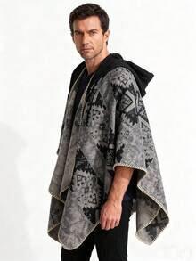 1pc Comfortable Geometric Color Block Jacquard Shawl Poncho - Multicolor - View 5