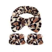 1/3pcs Leopard Print Bow Headband, Wrist Wrap Set With Printed Headscarf, Absorbent Wristband, Reusable Washing Wristband, Soft Microfiber Towel Wristband, Facial Cleansing Wristband For Women, Girls, Yoga, Running - Multicolor - View 6