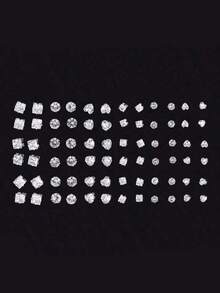 24-72pcs/Set Minimalist Punk Geometric Circle, Square, Heart Zirconia Stud Earrings For Men, Glamorous Party, Festival, Vacation, Music Event, Couple, Party, Date, Gift, Casual Wear - Multicolor - View 6