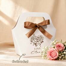 Customized Gift Bag, Customized Text, Rose Flower, Bow Tie, Souvenir Bag, Valentine's Day Gift Packaging Bag, Gift Packaging Bag, Customized Text
