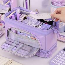 New Fashionable Double-Layer Protective Pencil Case, Multi-Functional Large Capacity Pencil Box, Durable And Spacious, Suitable For Both Men And Women. This Large Capacity Stationery Bag Has Multiple Compartments, Making It An Ideal Choice For Students Going Back To School, As Well As For Organizing Office Supplies, Study Items, And Cosmetics - A Perfect Gift For Teenagers, Men, And Women.