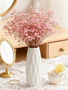 1个塑料花瓶，白色陶瓷外观花瓶，北欧白色塑料花瓶，不易碎，适用于郁金香插花，家居装饰，可放置于桌面、书架、壁炉架、玄关和餐桌摆设中。 - 白色 - 查看 7