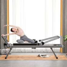 Pilates Reformer Machine, Indoor Pilates Reformer With High Strength Alloy Springs, Foldable Pilates Reformer For Home Gym,Black/Pink/Beige - Black + Iron - View 1