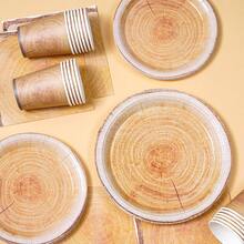 7/9英寸树桩一次性餐盘套装，派对餐盘，一次性纸盘，纸杯，餐巾纸，适用于婚礼、订婚、生日、婚宴餐具 - 彩色 - 查看 4