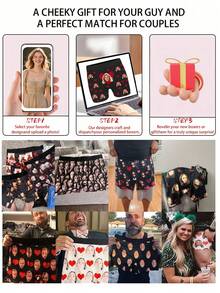 Customized Photo Print Men's Briefs, Personalized Heart Design, Suitable As A Personalized Gift, Funny Customized Style, Boxer Briefs, Customizable Item, Suitable For Daily Wear And Gifting, Also Can Be Given As A Valentine's Day Or Birthday Gift To Boyfriend - Black - View 9