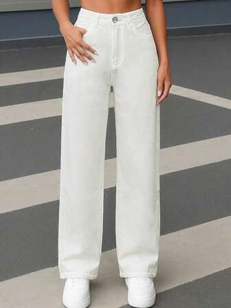 Lässige, schicke Damen Jeans in Einfarbig mit geradem Bein für den täglichen Gebrauch