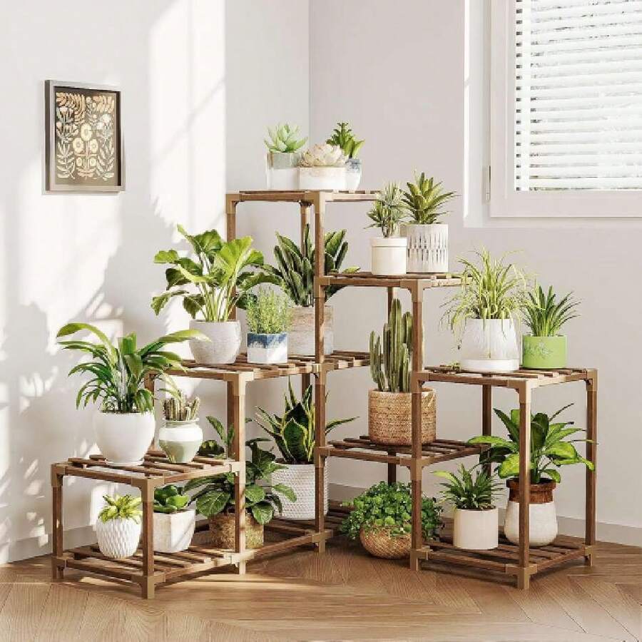 Plant Stand Indoor Corner Plant Shelf Outdoor For Multiple Plants Wood Flower Stand Ladder Plant Table For Plant Pots For Window Garden Balcony Living Room,37148568 - 紅色 - 查看 1