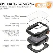 Screen Protector Case, Front And Back Cover Compatible With Apple Watch Series 9/8/7/6/5/4/Se 2 Series 45mm 41mm 44mm 40mm - Black - View 4