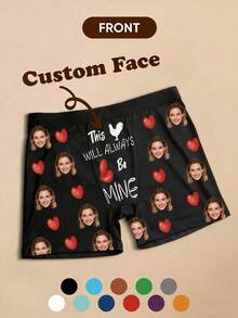 Customized Photo Print Men's Briefs, Personalized Heart Design, Suitable As A Personalized Gift, Funny Customized Style, Boxer Briefs, Customizable Item, Suitable For Daily Wear And Gift-Giving, Also Can Be Given As A Valentine's Day Or Birthday Gift To Boyfriend - Black - View 2