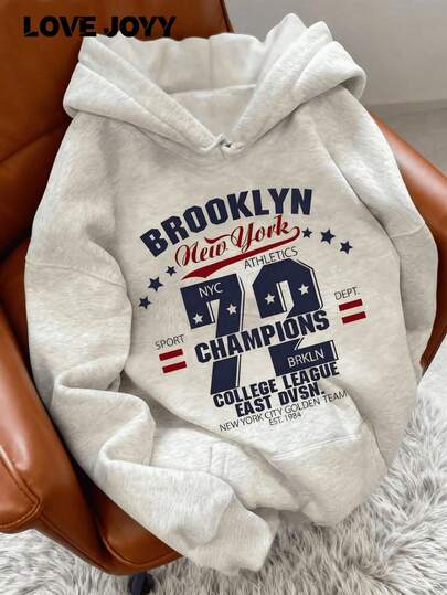 LOVE JOYY sweat-shirt à capuche décontracté ample à manches longues avec imprimé lettres, automne