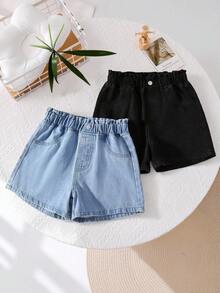2pcs Toddler Girls' Versatile Denim Shorts, Summer - Multicolor - View 1