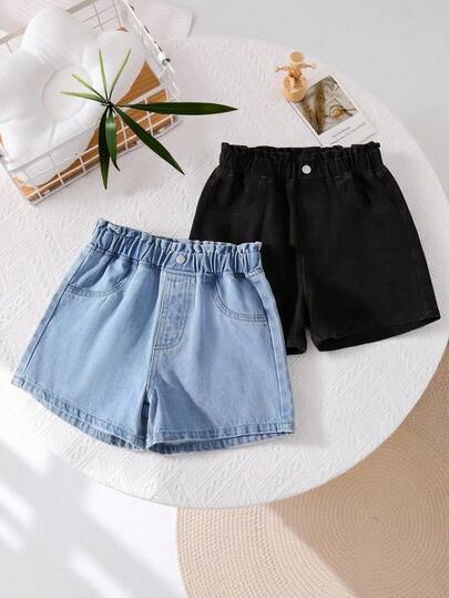 2pcs Toddler Girls' Versatile Denim Shorts, Summer