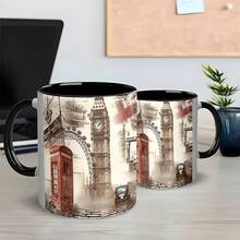 1个11盎司可重复使用咖啡杯，仅限手洗，伦敦设计，饰有大本钟和红色电话亭图案，是送给茶和热巧克力爱好者的完美礼物，具有标志性设计的旅行纪念品，经久耐用的饮水用具 - 顏色1pc - 查看 6