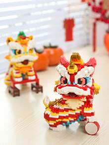 5000pcs Lion Dance Building Blocks, Micro Particle Building Block Set, Adult Building Block Set, High Difficulty Assembly Adult Stress Relief Building Blocks, Chinese New Year Decor, Creative Desktop Decoration, Festive Decor, New Year Gift - New Year Lion Dance Building Block Set - View 3