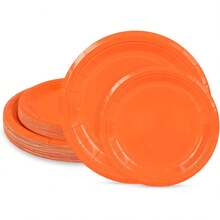 1pc Thick Party Paper Plates Set, 9-Inch And 7-Inch Round Disposable Paper Plates, Suitable For Daily Meals, Weddings, Christmas, Picnics - Multicolor - View 3