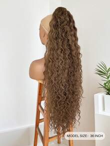 36 Inch Long Black Ponytail Wig, Lightweight Fluffy Natural Curly Drawstring Ponytail, Multi-Layer Soft Clip-In Hair Extensions, Synthetic Wig For Women - Linen Brown - View 3