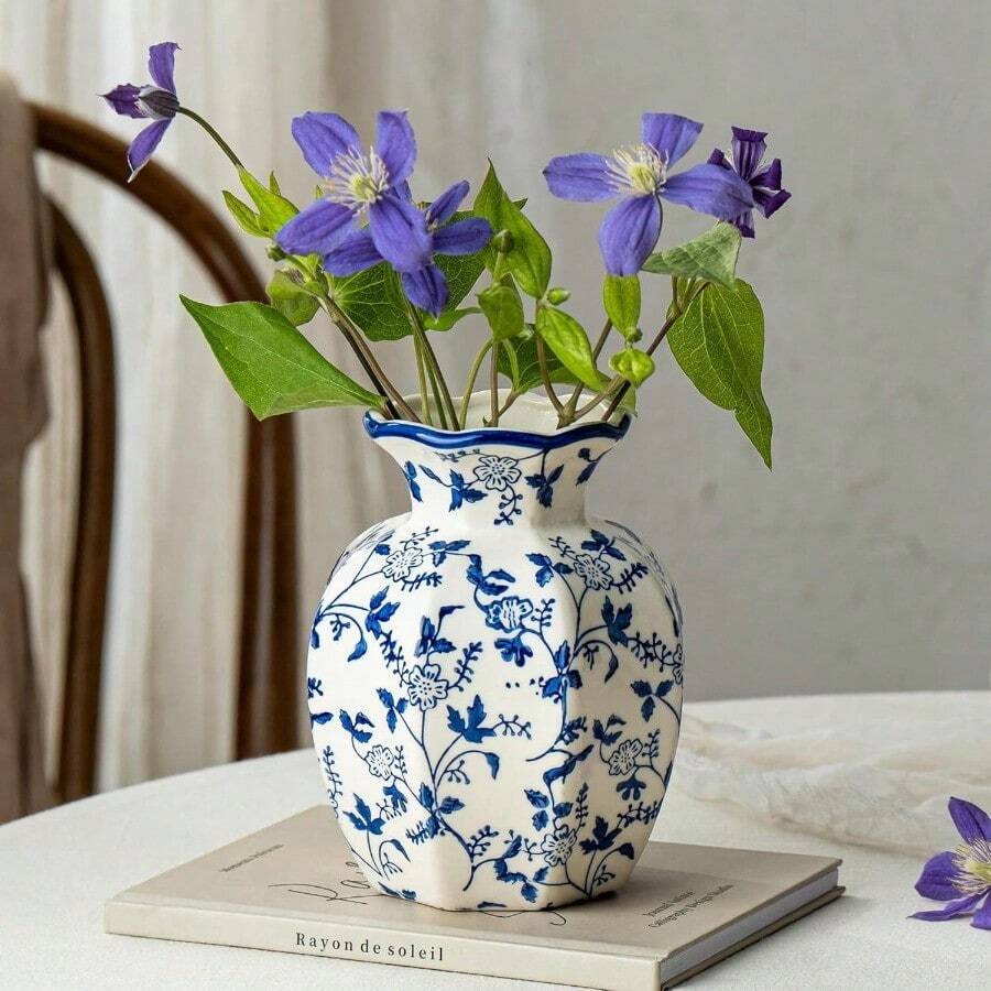 Home Decor Small Blue And White Ceramic Vase 6 Inch Vintage Chinoiserie Flower Vase Decorative Antique Vases For Home Decor Rustic Porcelain Vase Farmhouse Shelf Table Centerpieces Decor - Vaseu02 - 查看 1