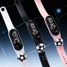 1 buc. Ceas electronic LED unisex la modă cu model de fotbal, afișează ora și data, potrivit pentru purtare zilnică, școală, sport, cadouri, vine cu 1 buc. cutie de depozitare - Multicolor - Vizualizare 2