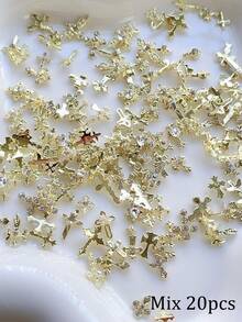 20/50/100颗3D银色十字架美甲装饰,韩式合金十字架美甲吊坠,Y2K金属美甲配件,哥特朋克闪亮白色水晶美甲宝石,可用于DIY亚克力美甲贴纸、手机壳、鞋子、衣服、包包等。美甲用品 - 彩色 - 查看 20