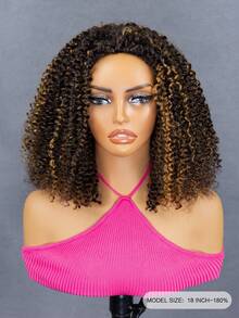 CURLYME Wear & Go Blonde Highlight Ombre Kinky Curly Half Wig 3-In-1 Drawstring Human Hair Wig Pre-Styled Seamless Natural Hairline 180% Density 14–16 Inch Bob 18–26 Inch Long Glueless Beginner Friendly Unprocessed Virgin Hair Christmas Wig - S2/30 - View 2