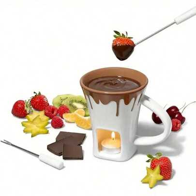 1 Set Ceramic Chocolate Cheese Fondue Set - Includes Base And Ceramic Bowl, Suitable For Valentine's Day, Parties And Family Gatherings - No Stove Heating Required, Easy-To-Clean Surface, Ideal Gift For Cheese, Chocolate And Dessert Lovers, Modern Kitchen Utensil, Elegant Plate And Dish, Butter Warmer, Essential For Home Cooking