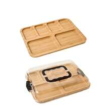 1pc Bamboo Cheese Board With Cover, Food Serving Tray For Snacks, Pastries, Bread, Desserts, Fruit, Cake - Multicolor - View 9
