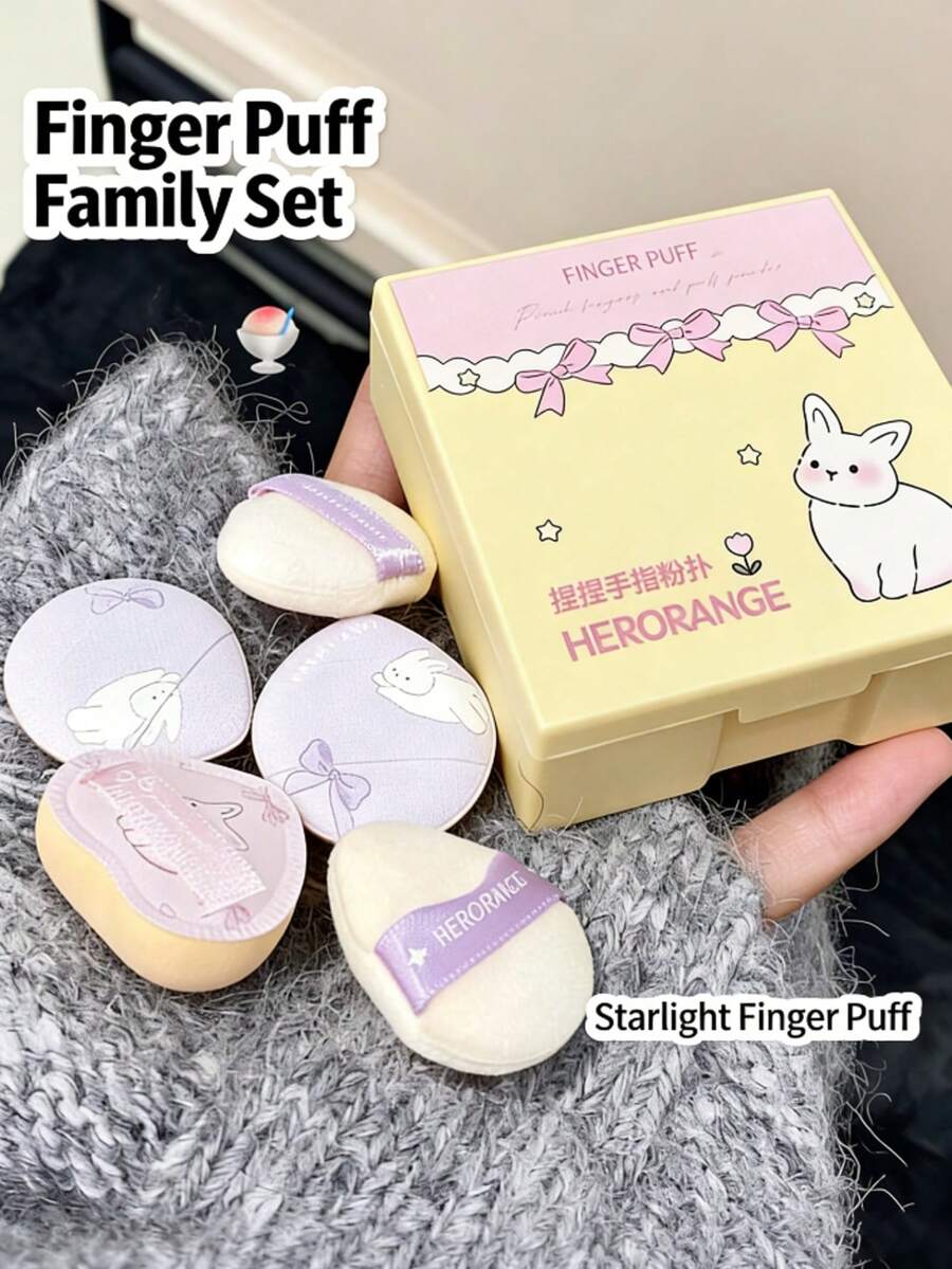 1pc Pinch Thumb Flocked Powder Puff, Makeup Setting & Highlighting Dry/Wet Dual-Use Finger Puff - Multicolor - View 1